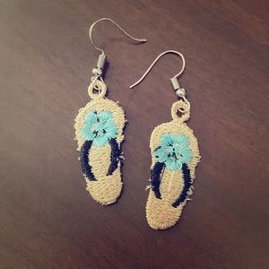 Handmade embroidered flip flop earrings